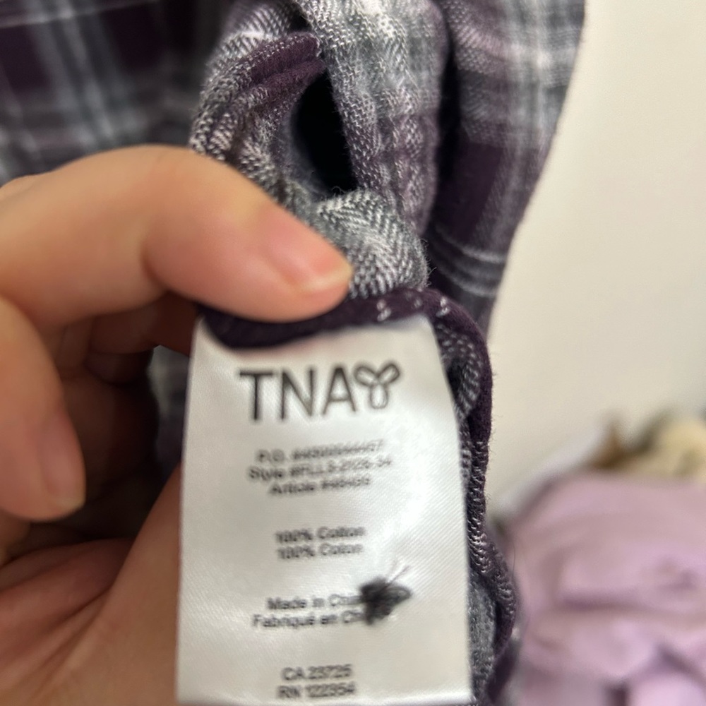 TNA boyfriend plaid oversized flannel size medium cottagecore loungewear casual - Picture 2 of 5